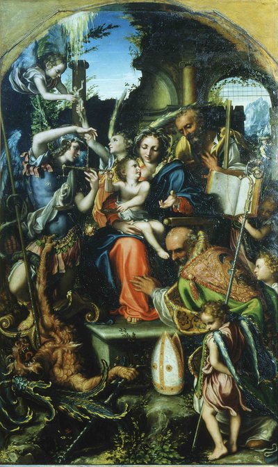 Holy Family with Saint Michael the Archangel and the Devil Disputing Souls by Giorgio Gandini